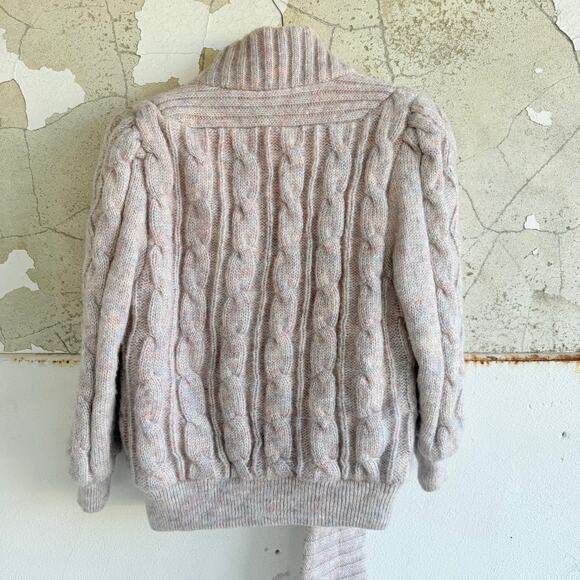 Vtg Cable Knit Sweater Jacket Attached Scarf Shawl Collar Pink Bomber Womens M - Picture 6 of 14